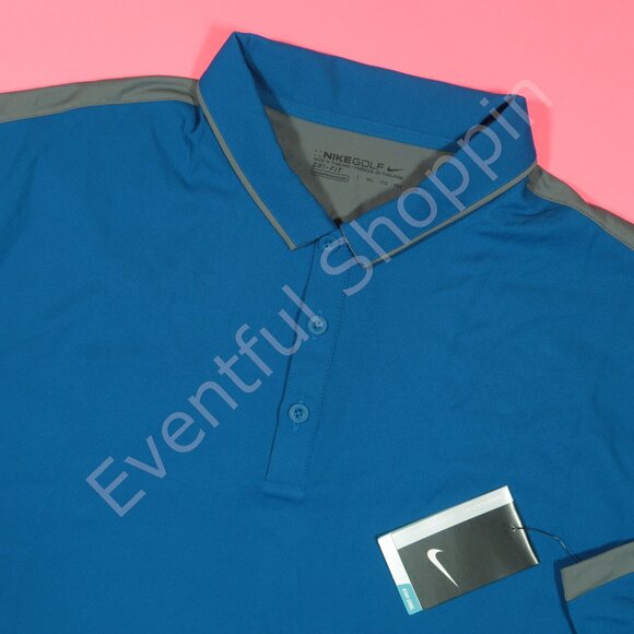 Nike Golf Polo Shirt Mens 2XL Blue Dri Fit Stretch Woven Short Sleeve New - Picture 1 of 7